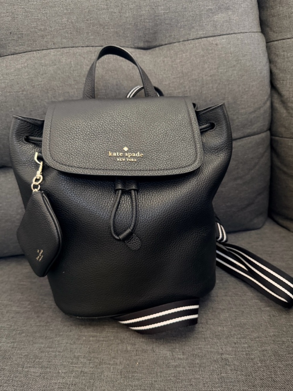 kate spade Black Pebbled Leather Rosie Medium Flap Backpack
